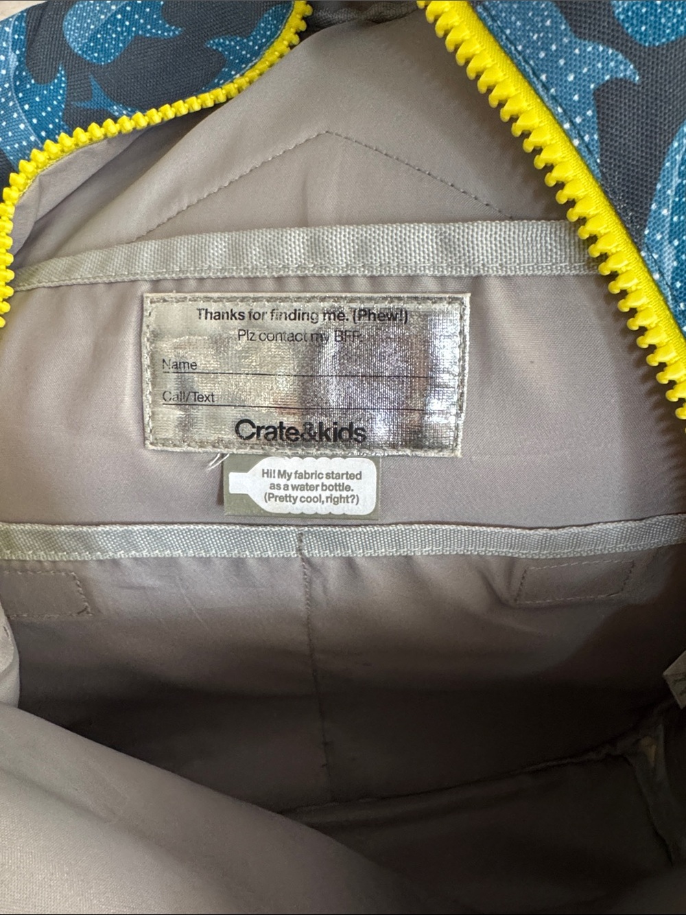 Crate&Barrel Kids Backpack in Teal Blue and Yellow - Picture 2 of 4